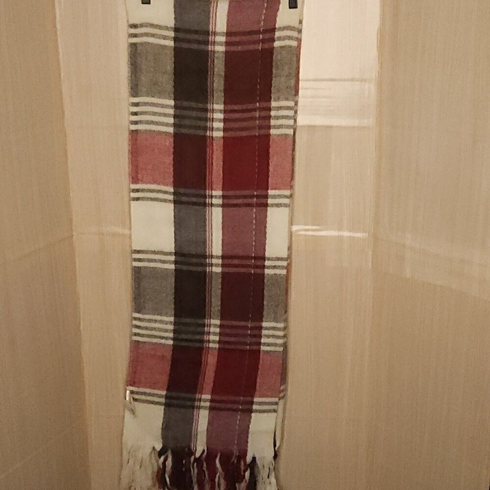 Unbranded Womens New Red Cream Brown Plaid Fringe Scarf
